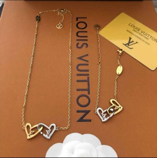LV 2-Tone Double Heart Necklace