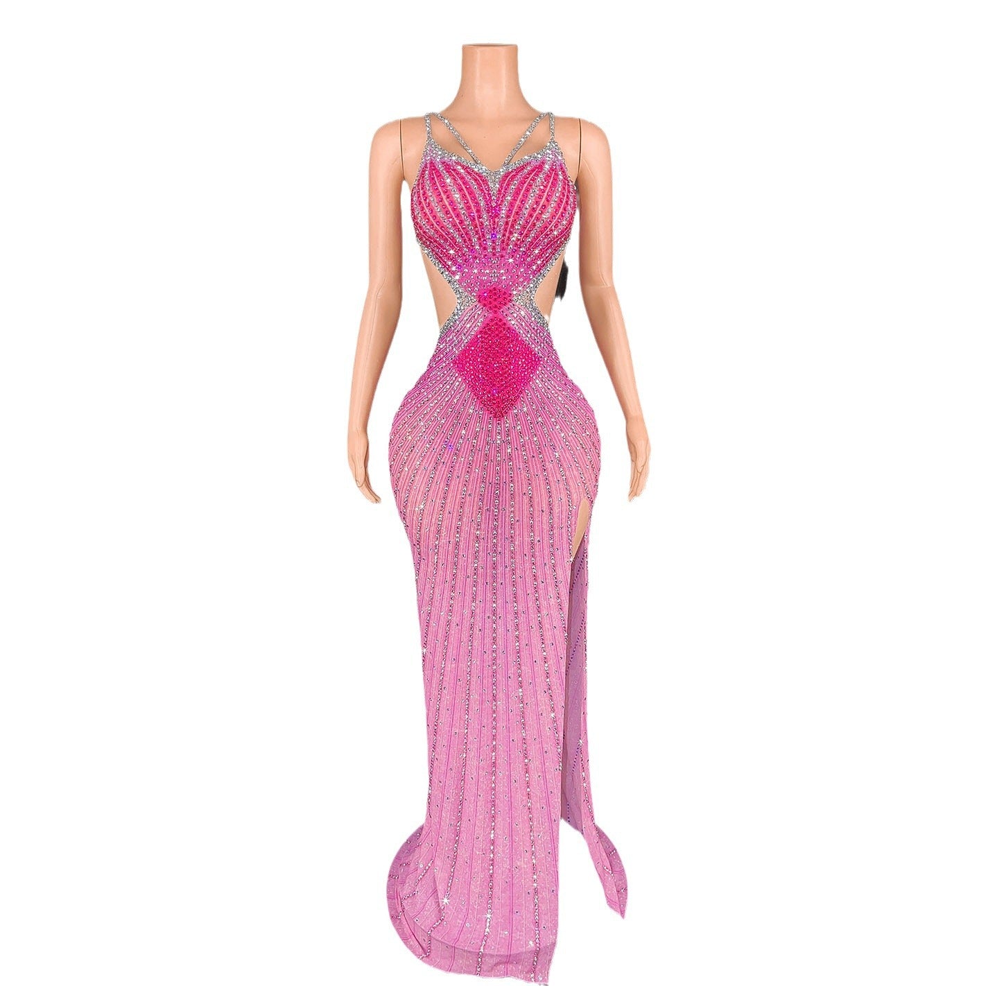 Sling Super Shiny Light Diamond Cinched Bodycon Sleeveless Dress