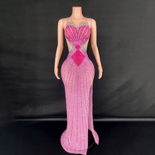 Sling Super Shiny Light Diamond Cinched Bodycon Sleeveless Dress