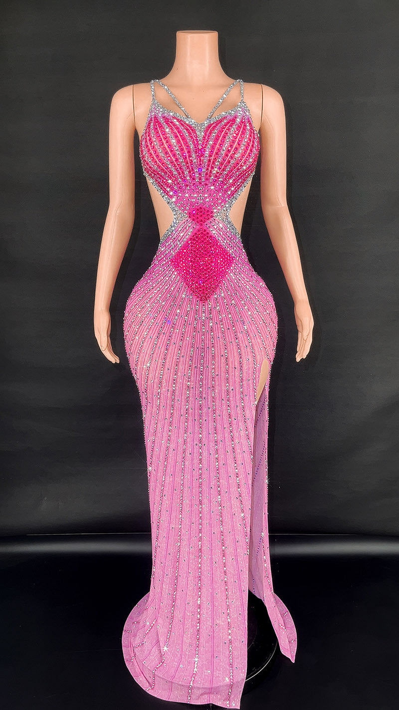 Sling Super Shiny Light Diamond Cinched Bodycon Sleeveless Dress