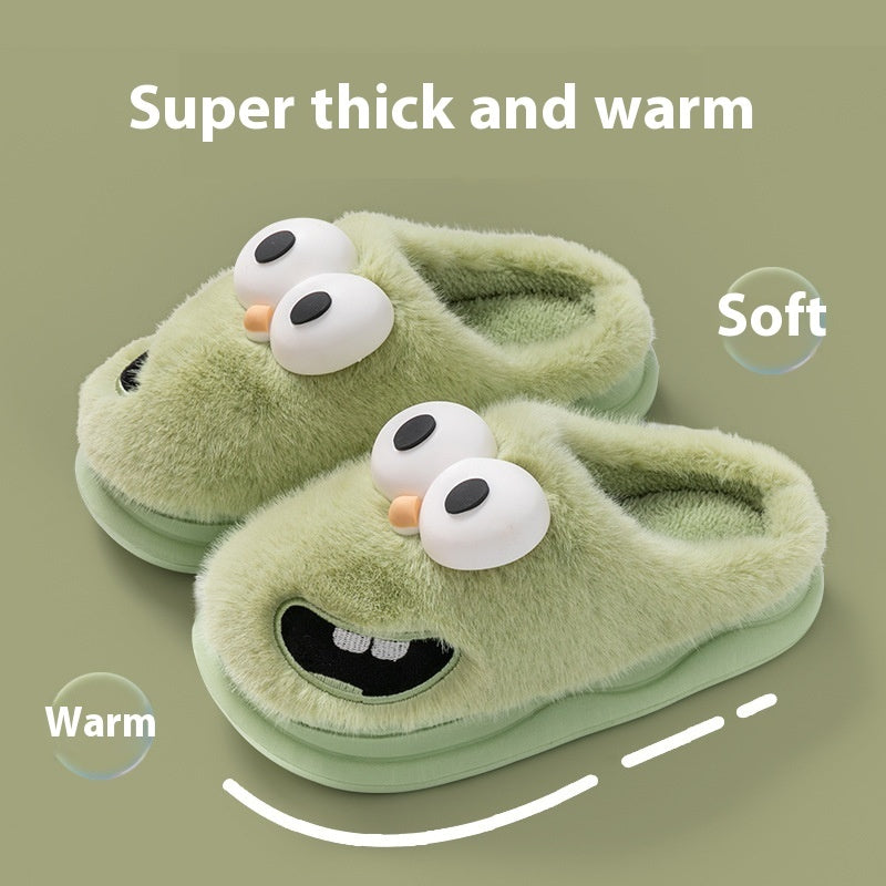 Female Warm Indoor Cartoon Big Eye Dog Cotton Slippers