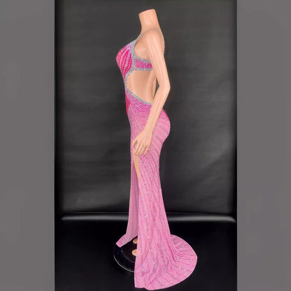 Sling Super Shiny Light Diamond Cinched Bodycon Sleeveless Dress