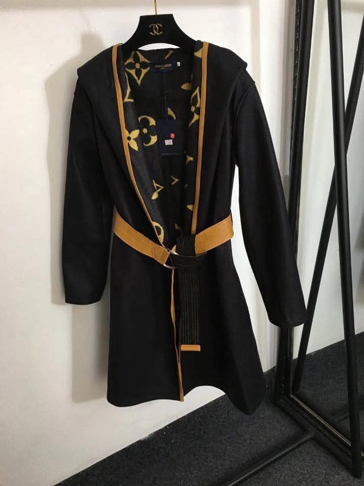 Luxe Monogram Hooded Wrap Coat