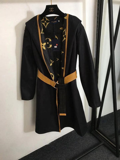Luxe Monogram Hooded Wrap Coat